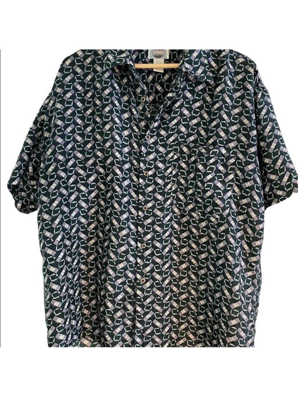 Uomo by NAK, 100% silk, short sleeve, mens shirt. Casual, Travel, Dinner, Size L